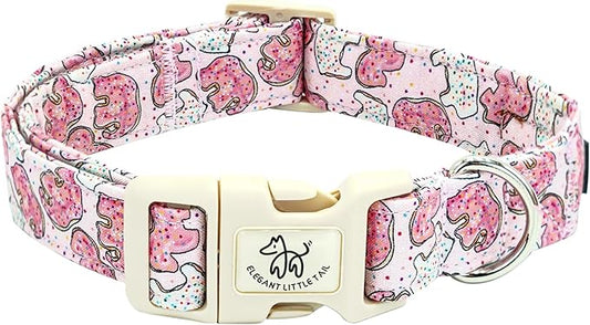 Elegant little tail Dog Collar, Elephant Cookies Pattern Pet Collar Pink Durable Holiday Female or Male Adjustable Cotton Pet Collar with Quick Release Buckle for X-Small Puppy