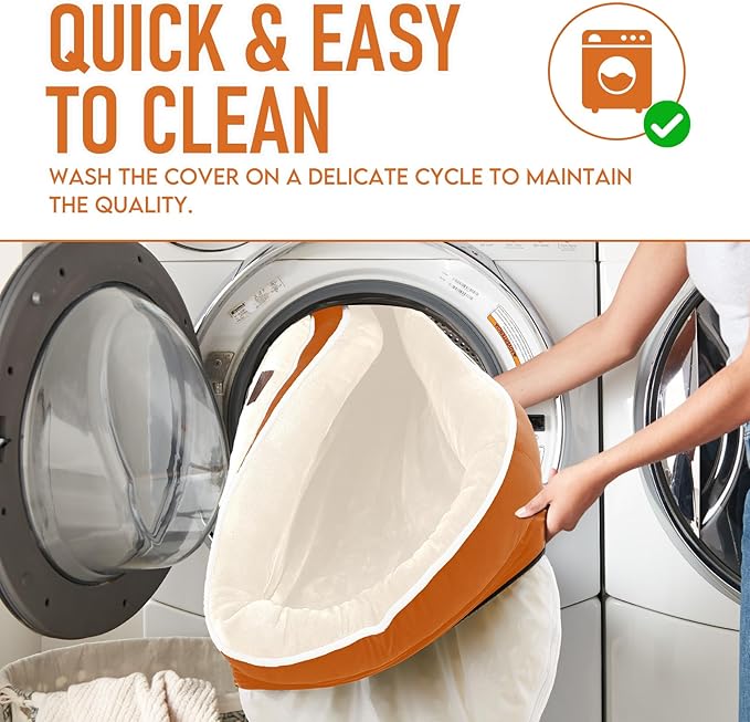 OhGeni Orthopedic Dog Couch Large Sized Pet Beds for Fathers Gifts with Comfort Foam Support, Soft Indestructible Fabric, Machine Washable Waterproof Removable Cover, 35-Inch (Orange)