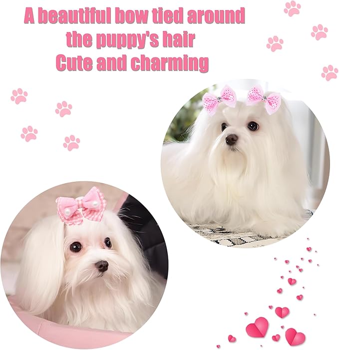30pcs Handmade Dog Hair Bows Cute Rubber Band Bowknots for Small Big Dogs, Yorkie Puppy Dog Girl Hair Accessories Gift (30pcs Pink) ﻿