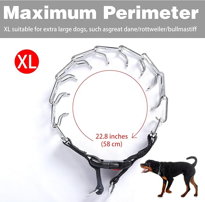 Dog Prong Collar for Small Medium Large Dogs Walking Training with Quick Release Buckle,Adjustable Pinch Collar with Rubber Caps,No Pull Dog Collar Prong(XL,20"-23")