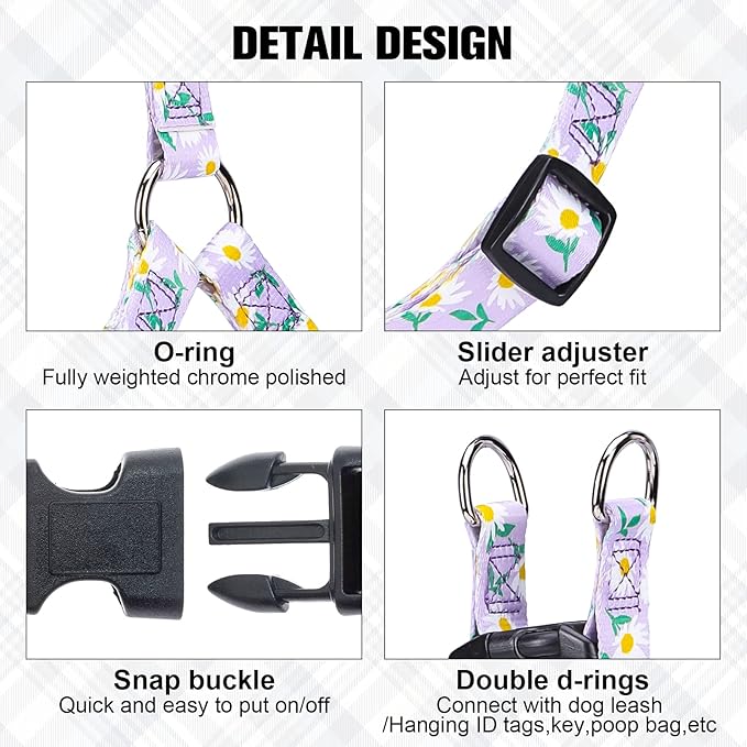 BEAUTYZOO No Pull Dog Harness and Leash Set - Adjustable Step-in Puppy Harness for Small Medium Large Dogs, Escape Proof Soft Nylon Vest with Double D Ring for Walking Running Training, Purple M