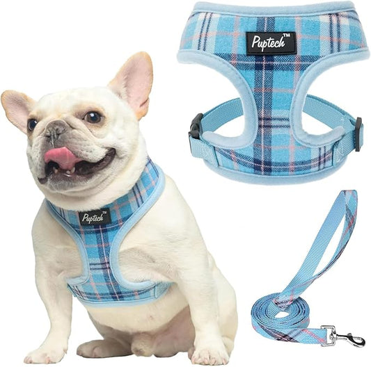 PUPTECK Soft Mesh Dog Harness and Leash Set Pet Puppy Cat Comfort Padded Vest No Pull Harnesses, Light Blue, L