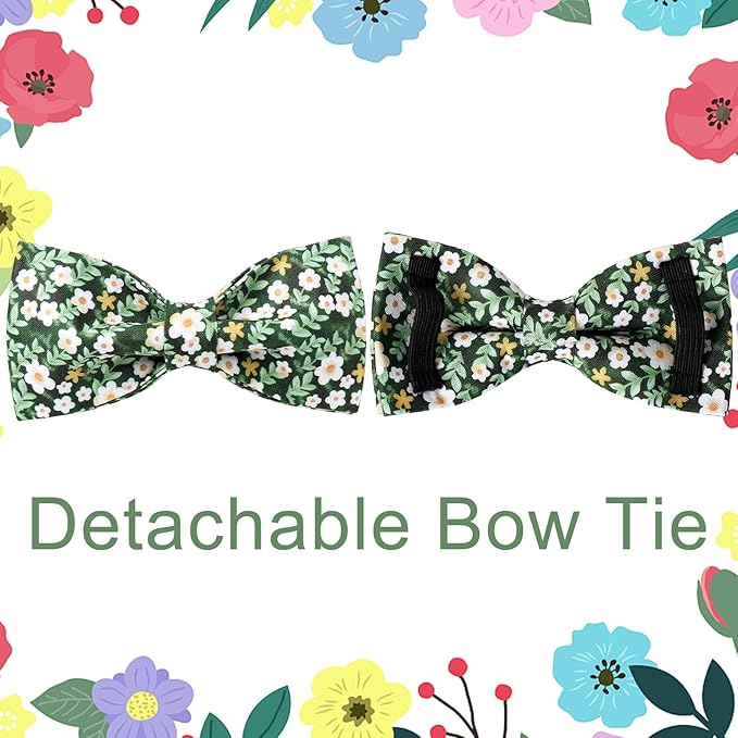 Summer Dog Collar with Bowtie, Lovely Flower Pattern Dog Bow Collar, Detachable Flowers Bowtie Bow Puppy Collars with Adjustable Metal Buckle for Dogs