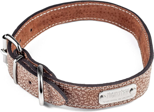 Mighty Paw Leather Dog Collar - Genuine Distressed Leather - Strong Metal Buckle - Ultimate Comfort - Modern Style for All Dogs Breeds - Comfort Puppy Collar - (Medium - Lite Brown)