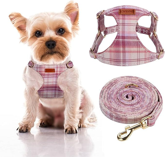 CHEDE No Pull Plain Pattern Dog Harness- Lightweight and Soft Dog Harness, Adjustable Small Dog Harness and Leash Set, with Dog Leash, Suitable for Puppy Small and Medium-Sized Dog