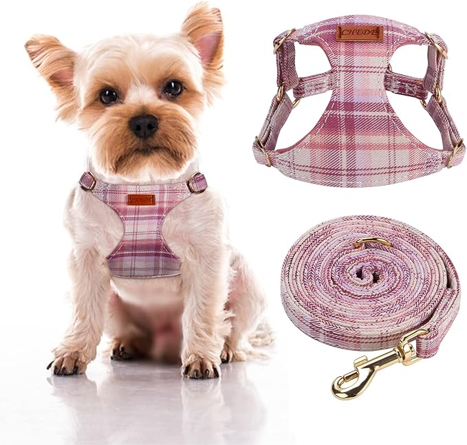 CHEDE No Pull Plain Pattern Dog Harness- Lightweight and Soft Dog Harness, Adjustable Small Dog Harness and Leash Set, with Dog Leash, Suitable for Puppy Small and Medium-Sized Dog