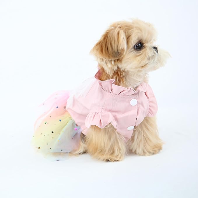 Lace Dog Dress,Dress for Small Dogs,Back Traction Buckle,Dog Clothes,Cat Apparel,Pet Skirt,Pink,M