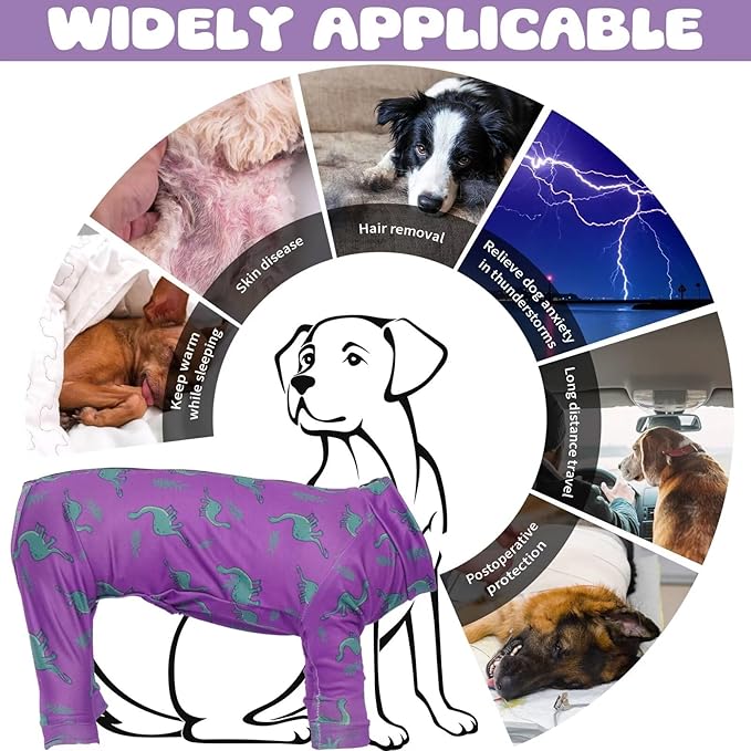IDOMIK Pajamas, Soft Pjs Clothes With Zipper, Breathable Shirts for Boys Girls, Apparel Onesie, Recovery Suit for Small Medium Large Dogs, Anxiety Relief Onesies Purple, S