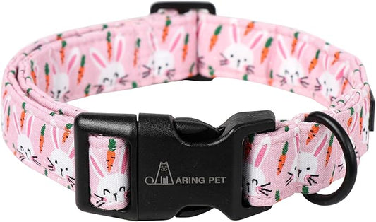 ARING PET Easter Dog Collar-Cute Pink Rabbit Dog Collars, Adjustable Cotton Carrot Pet Collar Puppy Collars with Quick Release Buckle