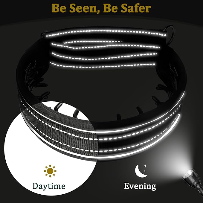 Mayerzon Prong Collar for Large Medium Dogs, Patented Reflective Pinch Collar with Metal Buckle, No Pull Adjustable Hidden Covered Dog Walking Training for Pitbull German Shepherd Doberman