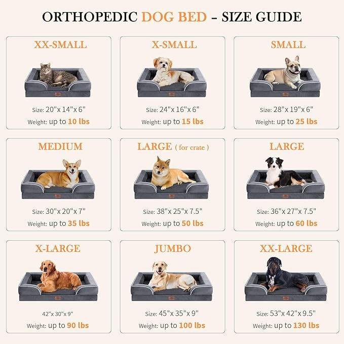 Comfort Expression Small Dog Beds Waterproof Orthopedic Foam Dog Sofa Beds for Small Dogs Comfy Pet Bed with Washable Removable Cover & Non-Slip Bottom(X-Small,Dark Grey)