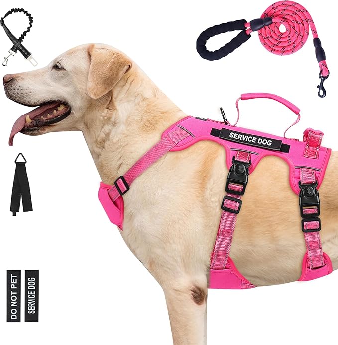 Escape Proof Dog Harness for Large Medium Sized Dogs Six Point Adjustable, Service Dog Vest Harness and Leash Set, No Pull Dogs Harnesses with Handle, XL Dog Harnesses for Walking(Pink, L)