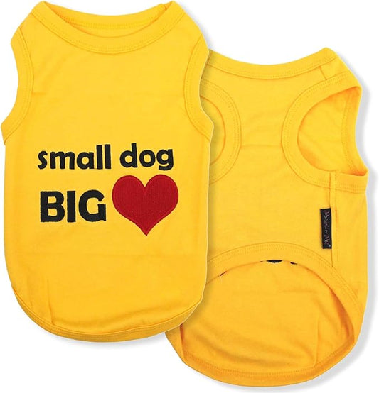 Parisian Pet Dog T-Shirt - Embroidered “Small Dog Big Heart” - 100% Cotton, Cute Dog Tank Top - Sleeveless Pet Vest - Shirts for Small Dogs - XS