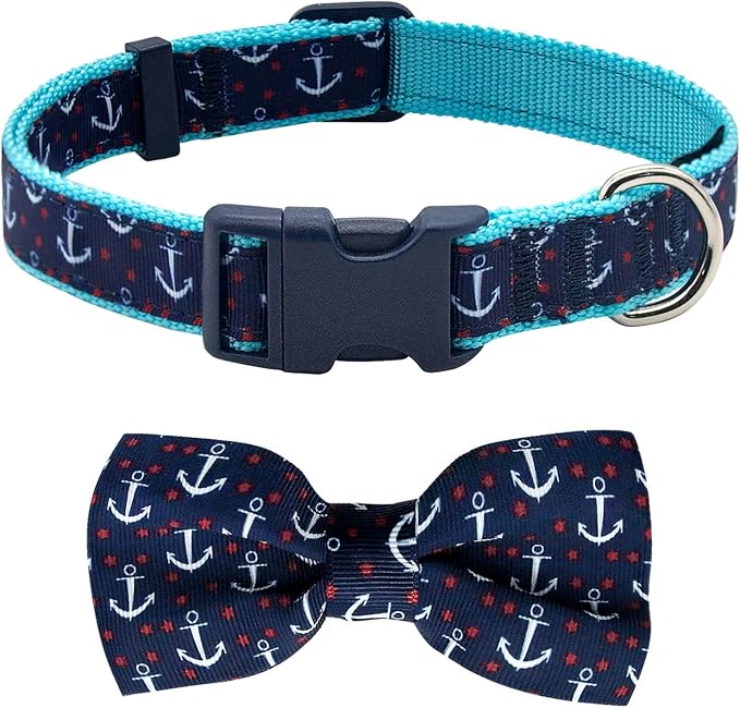 azuza Anchor Dog Collar with Bow Tie, Soft and Comfortable, Adjustable forLarge Dogs
