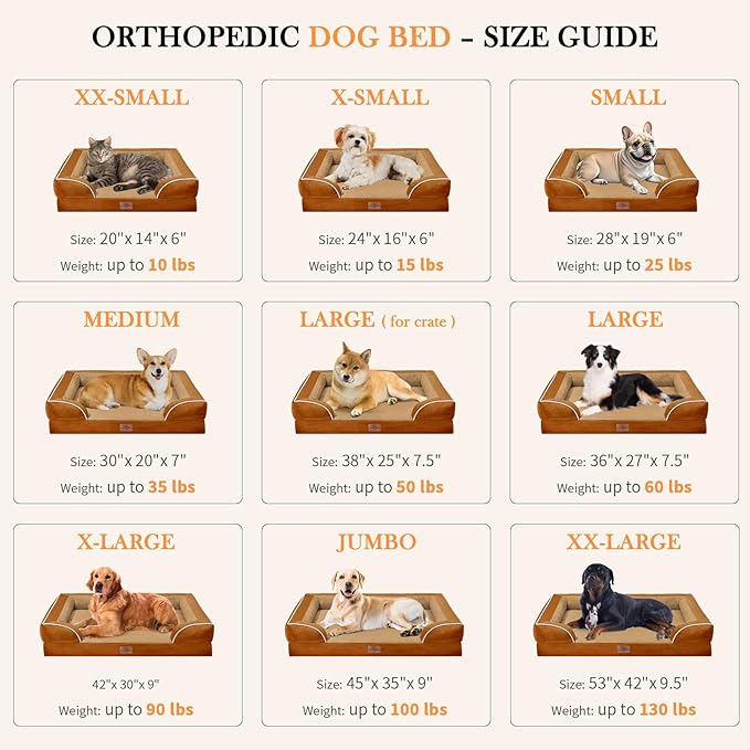 Comfort Expression Small Dog Beds Waterproof Orthopedic Foam Sofa Beds for Small Dogs Comfy Pet Bed with Washable Removable Cover & Non-Slip Bottom(XX-Small,Caramel)