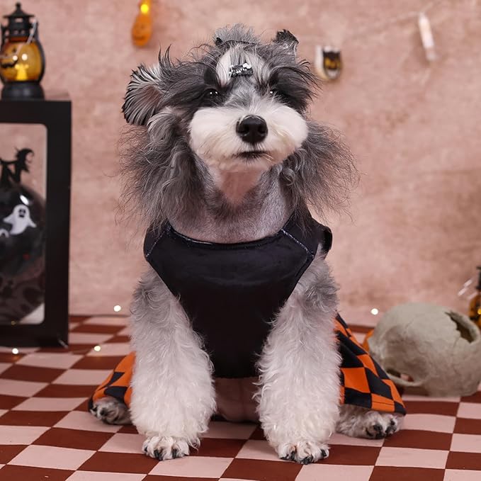 CuteBone Halloween Dog Dresses Velvet Holiday Small Dogs Clothes Onesie Pet Apparel Girl Puppy Skirt with Bow Hair Rope CVA42XS-D