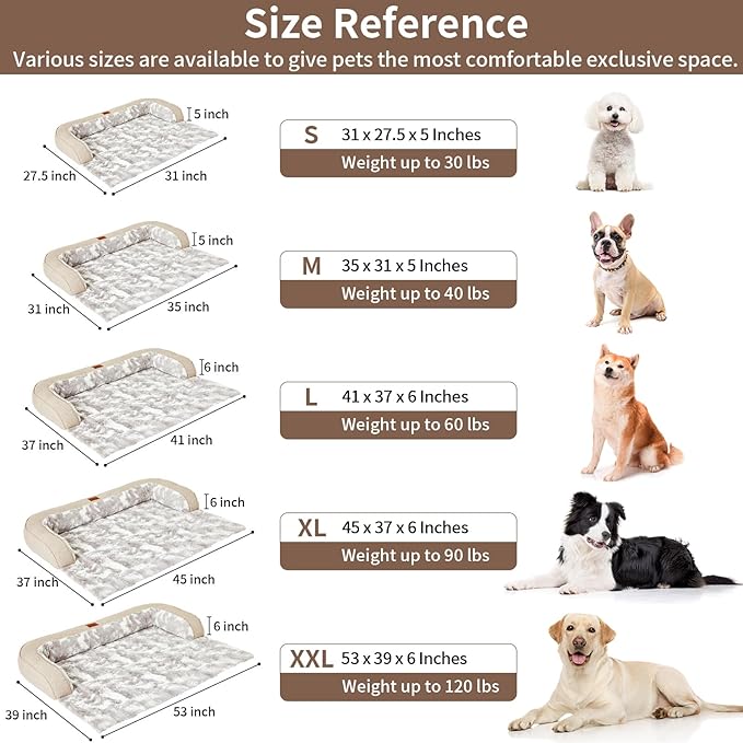 Calming Dog Couch Bed Mat, 45x37 Inch Waterproof Fluffy Sofa Cover, Furniture Protector with Handle, Removable and Washable Pet Bed for Large Dogs and Cats (Beige)