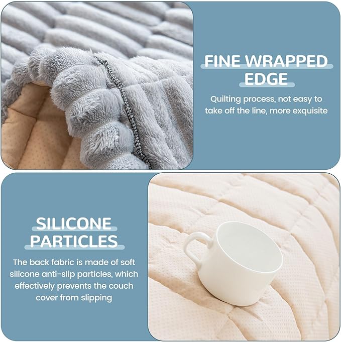 OTOB Couch Cover for Dogs Washable, Non Slip Plush Sofa Covers, Soft Fuzzy Durable Kids Pet Friendly Furniture Protector Covers (Light Gray, 27.6" x 70.9")