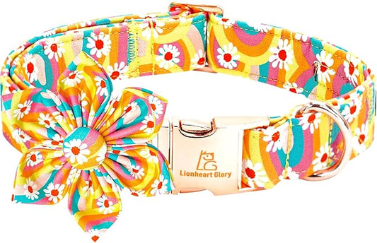 Lionheart glory Dog Collar with Flower, Sunflower Pattern Pet Collar Durable Cute Dog Flower Collars Summer Spring Female Pet Gift Adjustable Dog Collar for Large Dogs