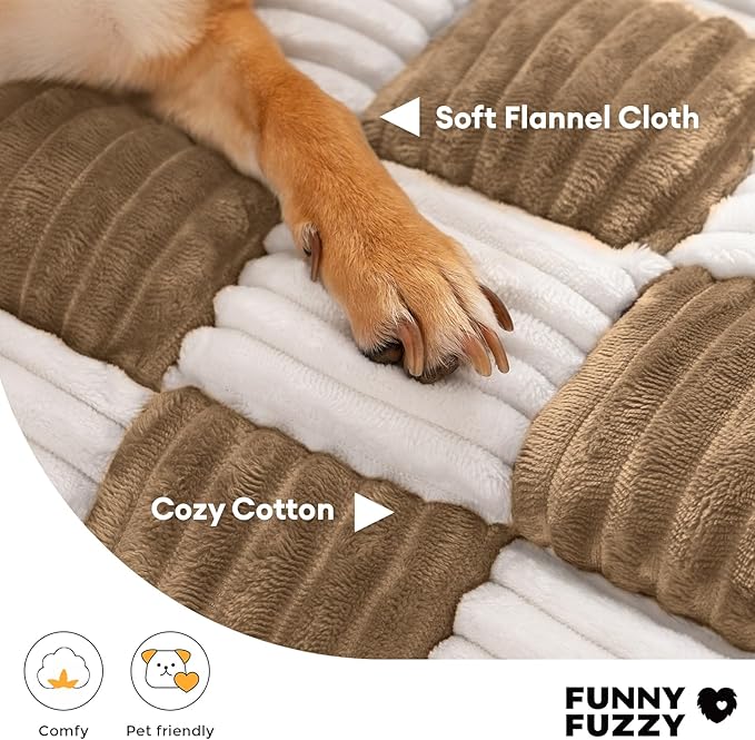 FUNNY FUZZY Pet Couch Covers for Sofa, Large Dog Couch Bed Cover Cream Square Plaid Washable Pet Mat for Furniture Protector Sofa Cover for Dogs, Large, Light Brown