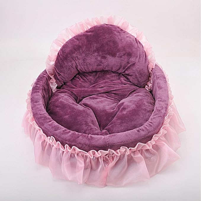 Cute Princess Pet Bed Bow-TIE Lace Cat Dog Bed (L, Purple)