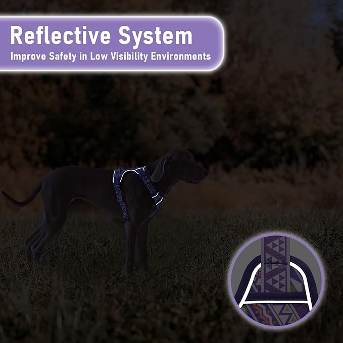 No Pull Dog Harness with 2 Metal D-Rings, Easy on/Off Dog Vest with Neck Buckle, No Need Over Head, Easy Walk Escapeproof No Choke Reflective Breathable, Harness for Large Dogs