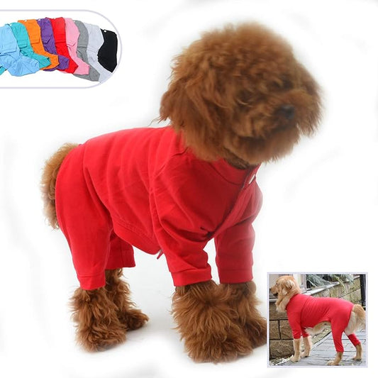 Lovelonglong Four Feet Dog Lightweight Pajamas, Pure Cotton Dog Jumpsuits 4 Legs Dog Onesies T-Shirt Stylish PJS Puppy Costume for Large Medium Small Dogs Red S
