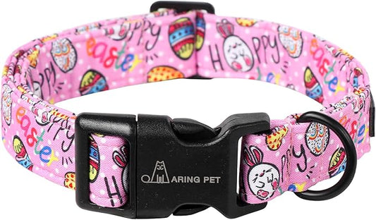 ARING PET Cute Easter Eggs Dog Collar, Adjustable Cotton Pink Puppy Collar with Quick Release Buckle
