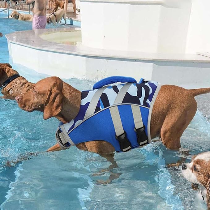 Kuoser Dog Life Jacket with Reflective Stripes - Adjustable High Visibility Vest, Ripstop Lifesaver, Pet Preserver with High Flotation Swimsuit for Small, Medium and Large Dogs