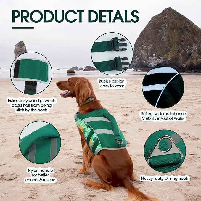 Kuoser Dog Life Jacket with Reflective Stripes - Adjustable High Visibility Vest, Ripstop Lifesaver, Pet Preserver with High Flotation Swimsuit for Small, Medium and Large Dogs