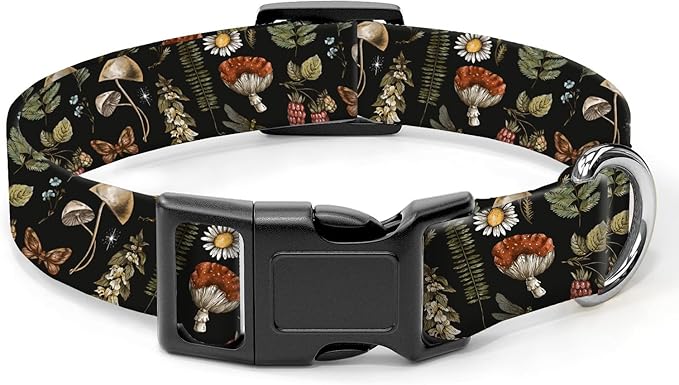 Dog Collar, Cute Dog Collar for Small Medium Large Dogs, Personalized Adjustable Soft Pet Collars with Quick Release Buckle for Walking Running, Cute Boho Mushrooms