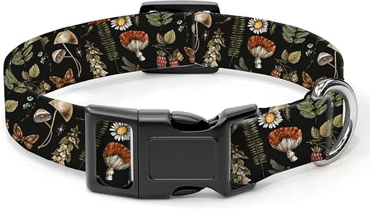Dog Collar, Cute Dog Collar for Small Medium Large Dogs, Personalized Adjustable Soft Pet Collars with Quick Release Buckle for Walking Running, Cute Boho Mushrooms