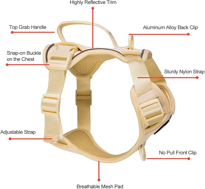 Petmolico Dog Harness for Small Dogs, Cute Harness Vest with Two Leash Clips and Soft Handle, Reflective Easy Walk Puppy Vest - Camel, Medium