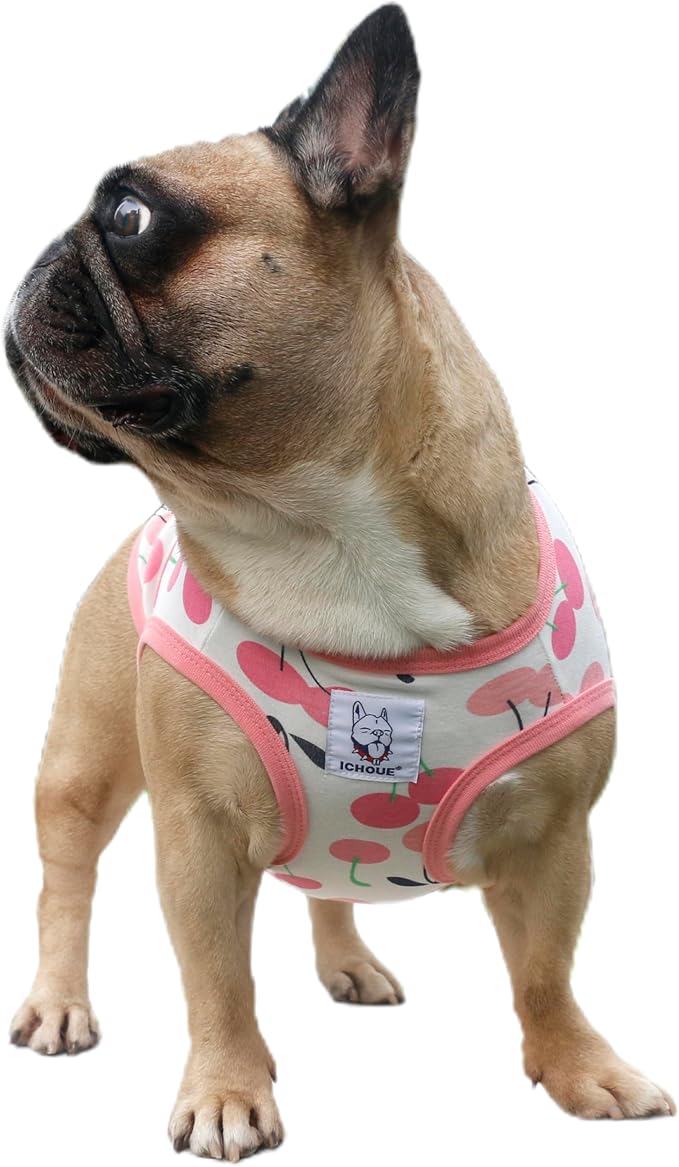iChoue 100% Breathable Cotton French Bulldog Halloween Cartoon T Shirts Cute Clothes for Dogs Vest Tank Tops Puppy Frenchie Pug Small Puppy English Boston Terrier Cherry - Medium