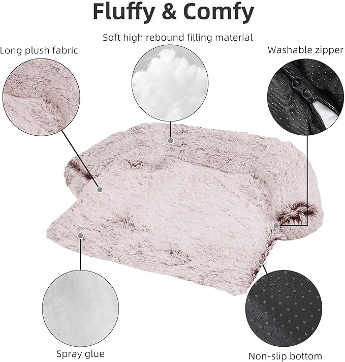 Calming Dog Bed Fluffy Plush Dog Mat for Furniture Protector with Removable Washable Cover for Large Medium Small Dogs and Cats (Medium, Rust White)