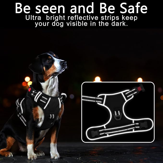 Timos Dog Harness, No-Pull Pet Harness with 2 Leash Clips, Adjustable Soft Padded Dog Vest, Reflective Outdoor Pet Oxford Vest with Easy Control Handle Black