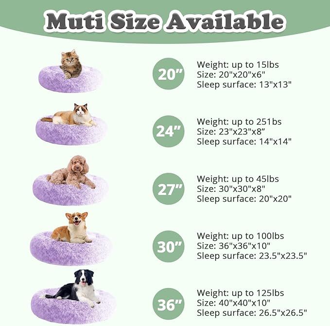 JOLLYVOGUE Dog & Cat Bed, Calming Anti-Anxiety Pet Bed for Small Dogs, Fluffy Donut Cushion for Small and Medium Pets (24")