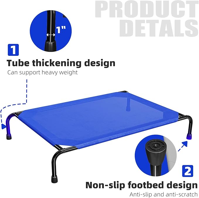 Simple Trending Raised Bed for Extra Large Dog, Waterproof XL Pet Cot, Breathable Big Bed Load 400lb, Blue
