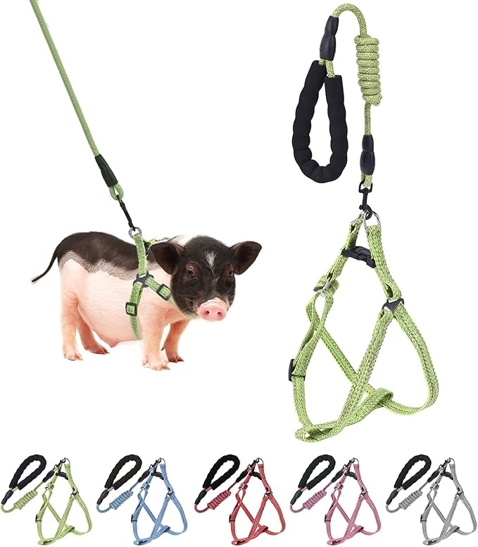 Mini Pig Harness, Adjustable Small Pig Harness with Leash Infinity Style Lead and Soft Foam Handle for Small to Medium Pet Pigs Walking Training Jogging (Green, L)