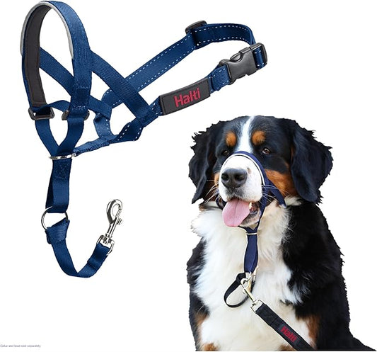 HALTI Headcollar - to Stop Your Dog Pulling on The Leash. Adjustable, Reflective and Lightweight, with Padded Nose Band. Dog Training Anti-Pull Collar for Large Dogs (Size 4, Cobalt Blue)