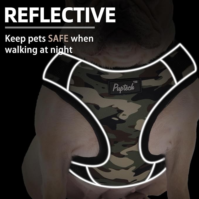 PUPTECK Dog Harness and Leash Set for Small Medium Dogs No Pull, Soft Mesh Adjustable Puppy Cat Harness Reflective at Night, Camouflage M