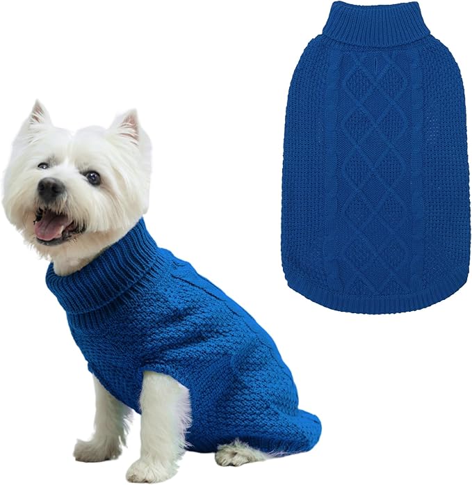 Mihachi Turtleneck Dog Sweater - Winter Coat Apparel Classic Cable Knit Clothes with Leash Hole for Cold Weather, Ideal Gift for Pet in New Year Royal Blue X-Small