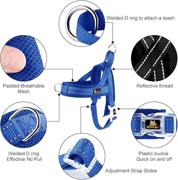 Plutus Pet No Pull Dog Harness with Breathable Mesh Padded, Adjustable Reflective Escape Proof Dog Harness, Quick Fit Dog Vest Harness for Small Medium Large Dogs(XL, Navy Blue)