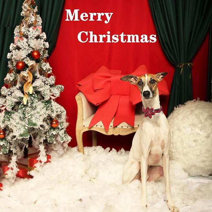 Unique style paws Christmas Dog Collar with Flower Tie Red Black Grid Cotton Collar Adjustable Puppy Plaid Collar for Small Medium Large Dogs-XS
