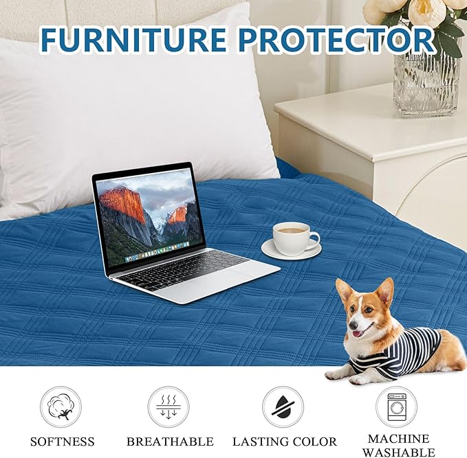 hyha Waterproof Dog Blanket, Reversible Pet Bed Blanket, Soft Sofa Couch Cover for Dogs Washable, Waterproof Pet Couch Covers for Sofa Puppy Cats Furniture Protector(82"x102", Navy Blue/Blue)