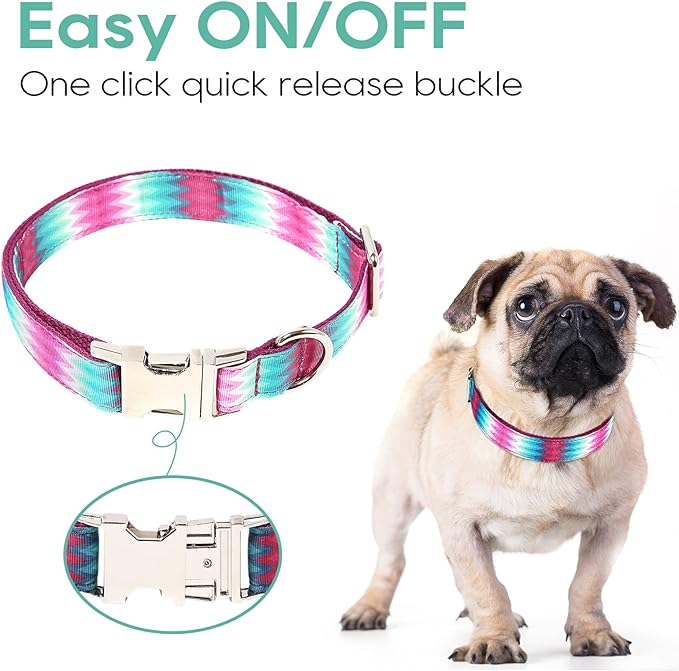 Timos Dog Collar, Adjustable Soft Dog Collar for Small Medium Large Dogs, Patterned Puppy Collars with Quick Release Buckle for Boy and Girl Female Dogs (Peacock Purple, Large)