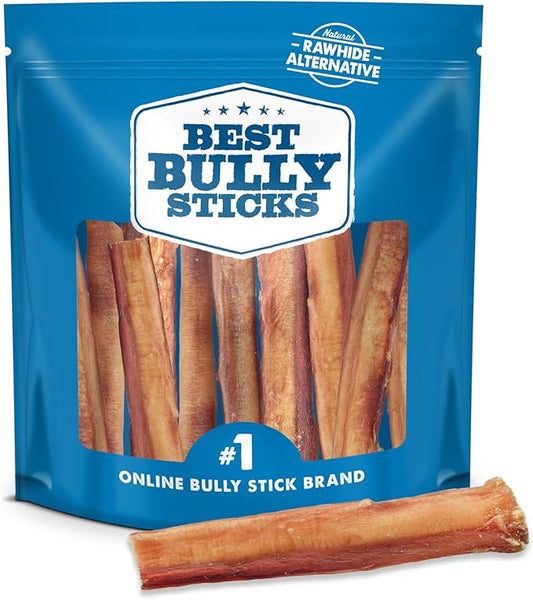 Best Bully Sticks 6 Inch Thick Bully Sticks for Dogs - 10 Count (Pack of 1) - Natural Grass-Fed Beef, Single Ingredient, Grain and Rawhide Free - Large Breeds