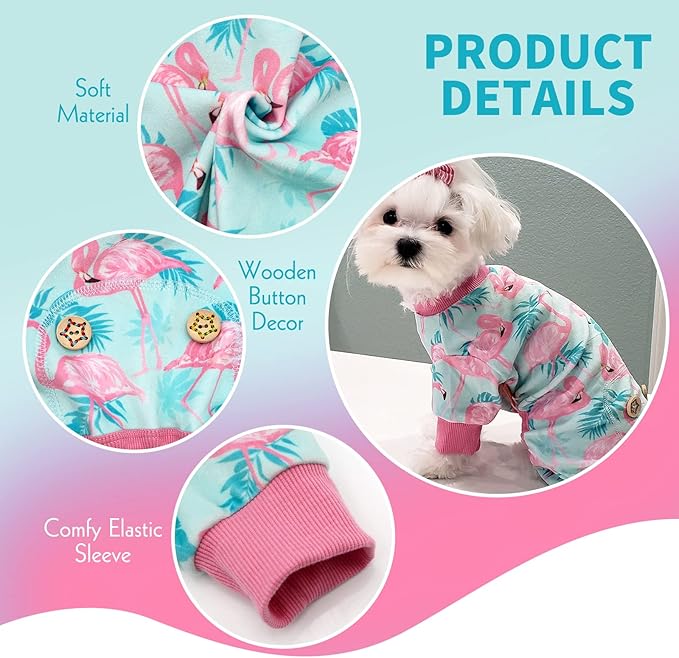 KYEESE Dog Pajamas Velvet Dog Pajamas Large Sized Dogs Soft Dogs Clothes Pjs with Flamingo Pattern Stretchy Pet Jammies Coat Comfy Pet Onesie Costume, 3X-Large