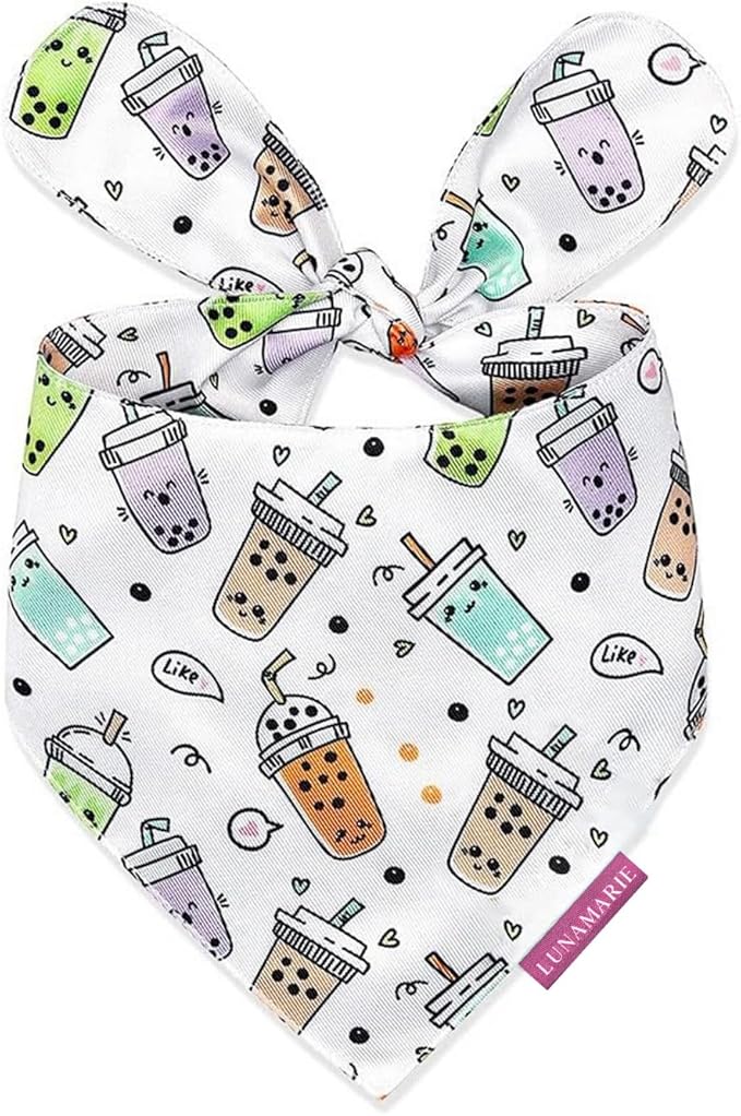 Luxury Pet Birthday Bandanas -Premium & Silky Poly Fabric | 100% Handmade | Custom Shape Dual Layered (Boba, Medium)