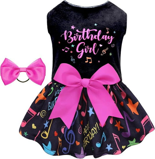 CuteBone Birthday Dog Dresses Velvet Holiday Small Dogs Clothes Onesie Pet Apparel Girl Puppy Skirt with Bow Hair Rope CVA50XXS-D